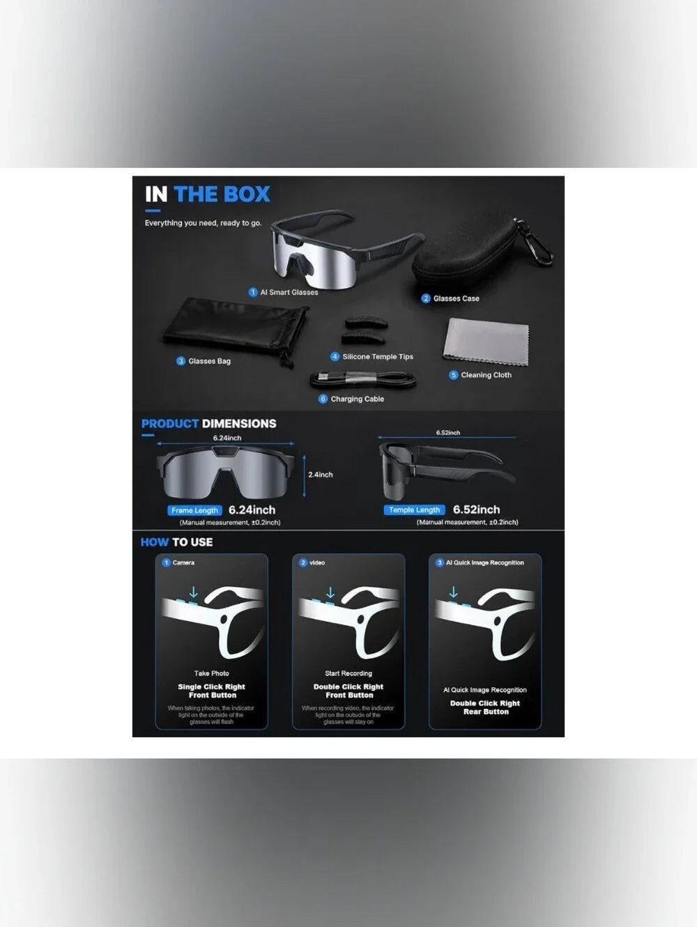 Smart Sports Sunglasses with Camera - Black